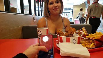Play Girl with thong penetrated the public toilet