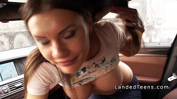 Play Girlfriend shaved pussy has sex in her ass and pussy sitting in the car